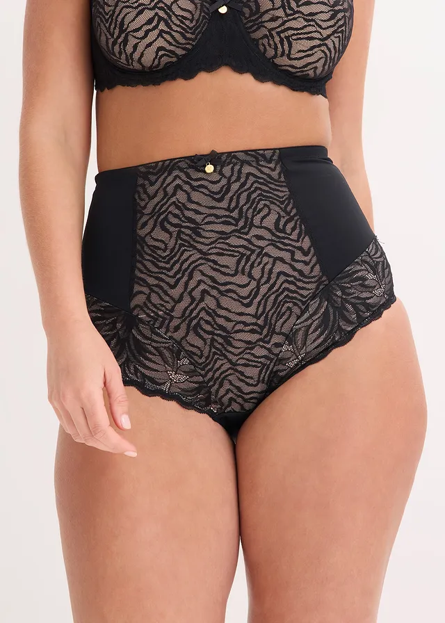 Figi panty z koronką, średni stopień modelowania • czarny • sklep bonprix