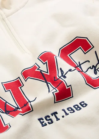 Sweat-shirt 100% coton, Couleur: blanc nacré-rouge-bleu foncé imprimé