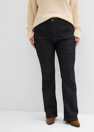 Bootcut-jeans met hoge taille, comfortabele tailleband, Kleur: zwart denim