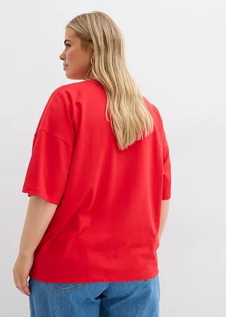 Oversized shirt, Kleur: aardbeirood met print