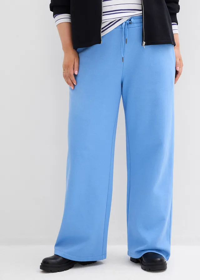 Jogging taille haute 100% coton, Couleur: bleu moyen