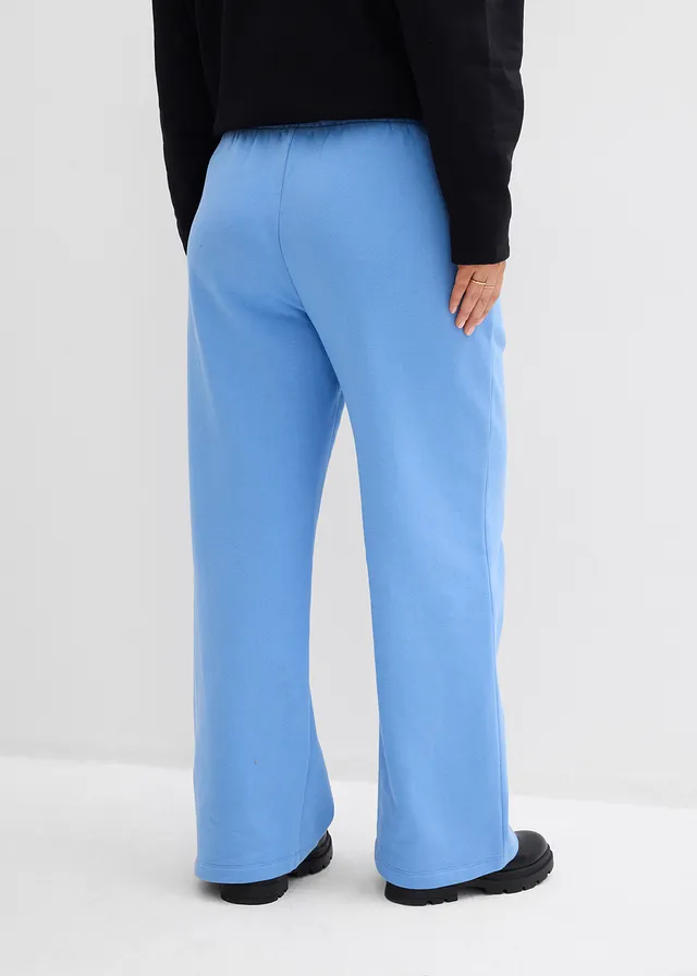 Jogging taille haute 100% coton, Couleur: bleu moyen