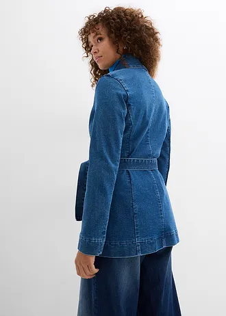 Geacă de blugi cu curea, cu bumbac, culoare: albastru denim