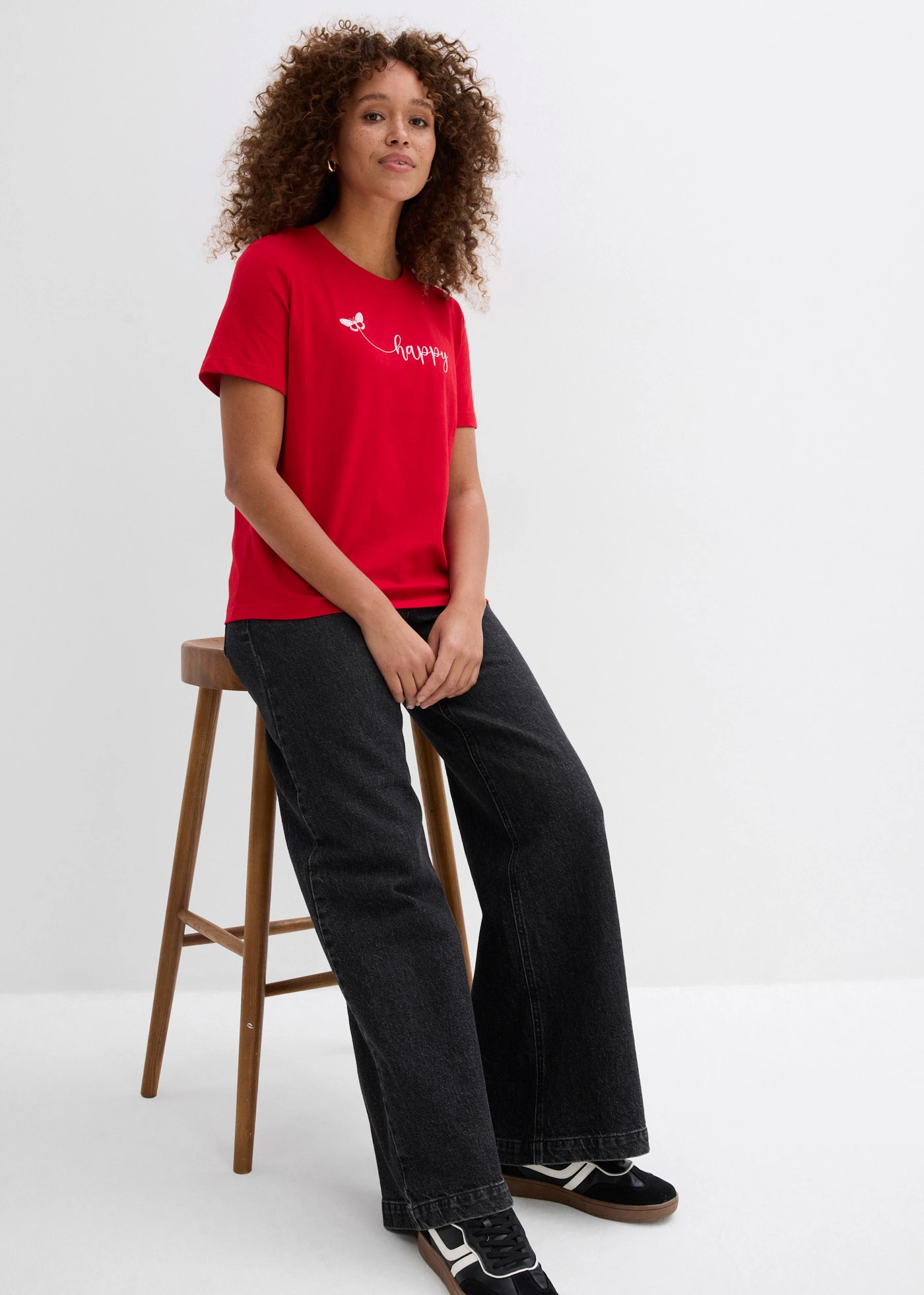 Tricou din bumbac 100% • roșu-alb, cu imprimeu • magazin bonprix