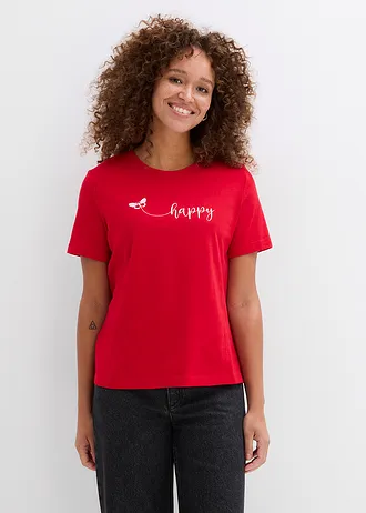 T-shirt van katoen, Kleur: rood-wit met print