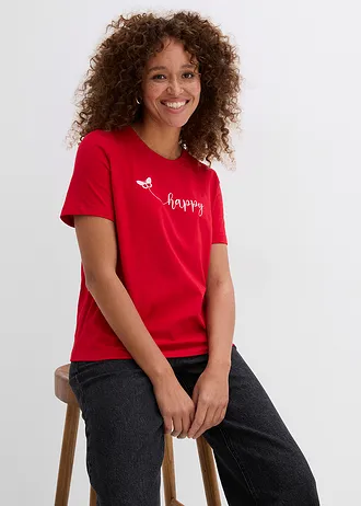 Tricou din bumbac 100% • roșu-alb, cu imprimeu • magazin bonprix