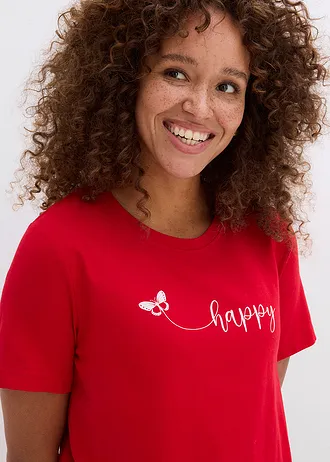 T-shirt z czystej bawełny • czerwono-biały z nadrukiem • sklep bonprix