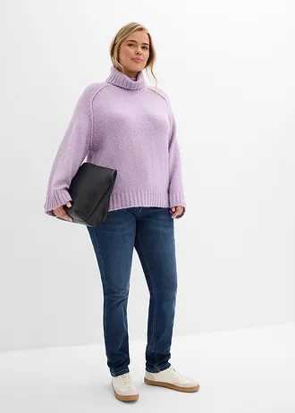 Skinny jeans mid waist, biologisch katoen, Kleur: donkerblauw denim used