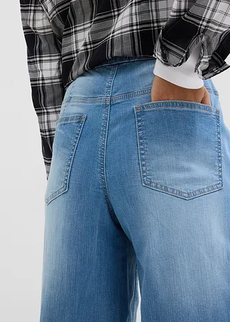 Dżinsy wide leg, high waist z wygodnym pasem, długie • niebieski denim "used" • sklep bonprix