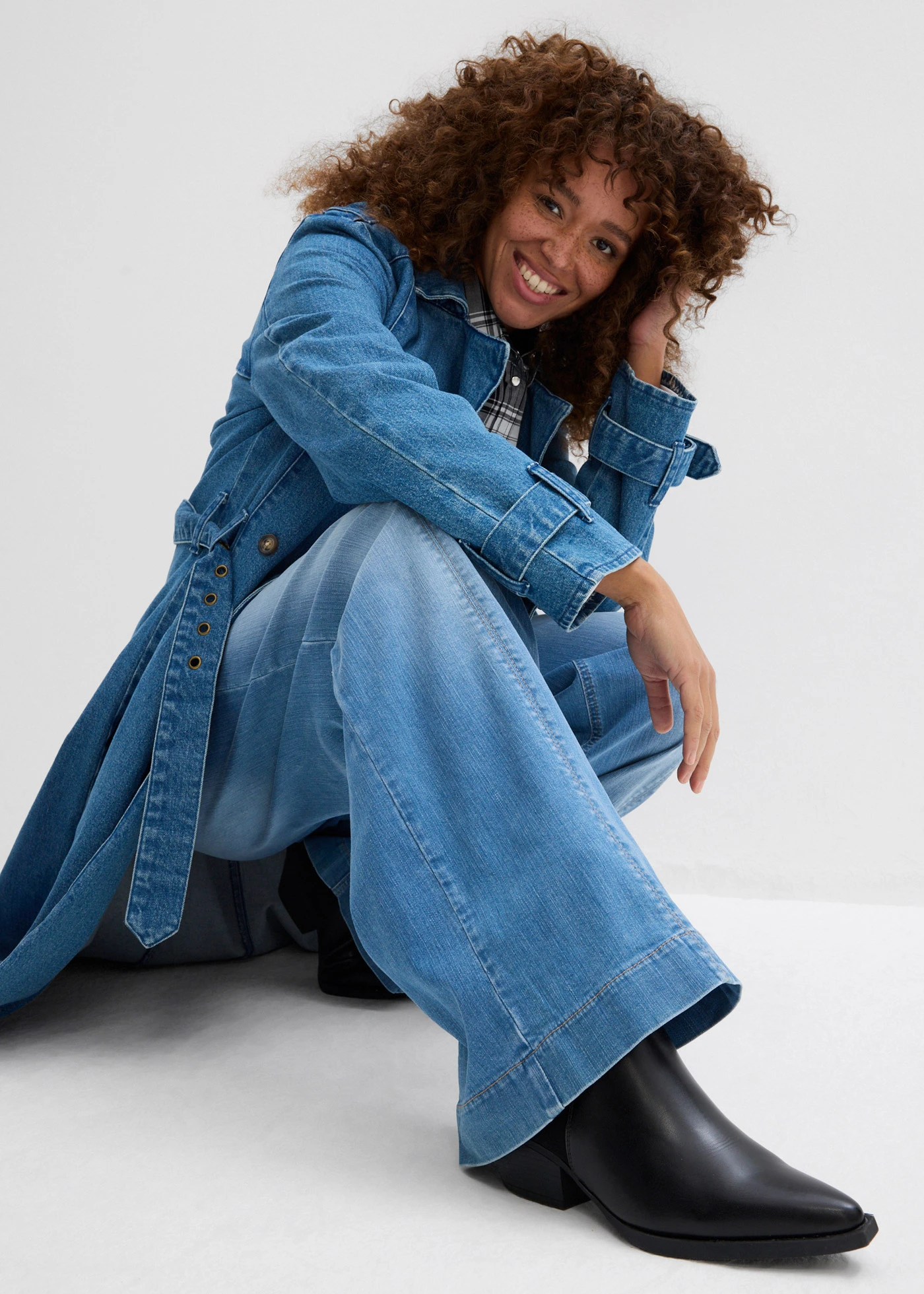 Blugi Wide Leg High Waist, talie comodă, Full Length • albastru mediu denim uzat • magazin bonprix