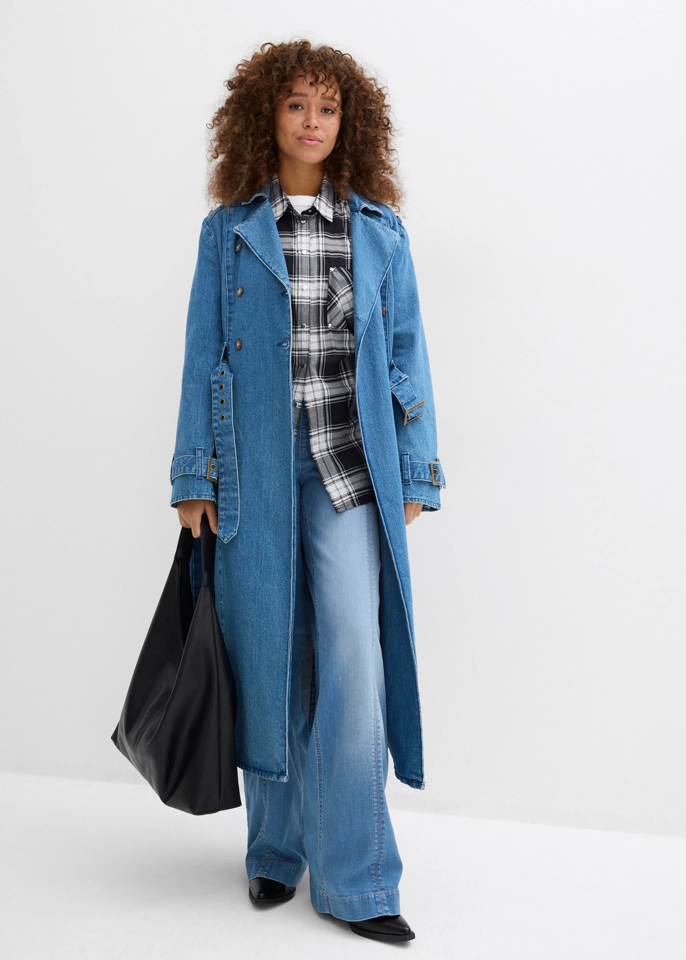Wide leg jeans high waist, comfortband full length • middelblauw denim used • bonprix online shop