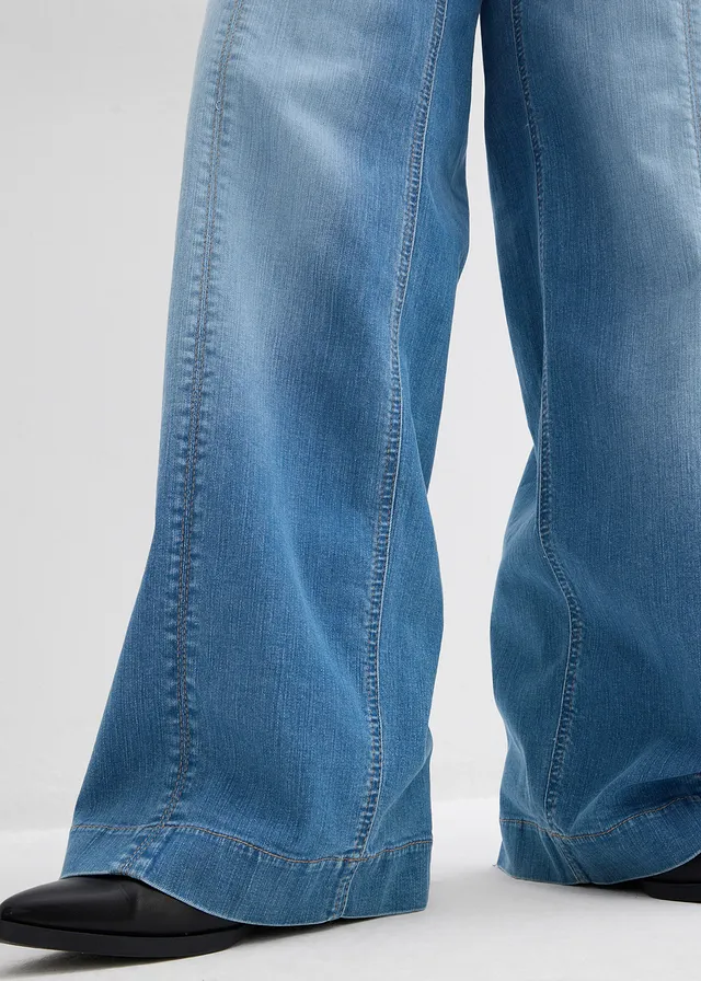 Wide leg jeans high waist, comfortband full length • middelblauw denim used • product-page.page-title-suffix
