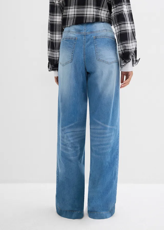 Jean large taille haute élastiquée, long • bleu moyen denim used • product-page.page-title-suffix