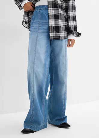 Džíny Wide Leg, High Waist, pohodlný pas, plná délka, barva: středně modrý denim used