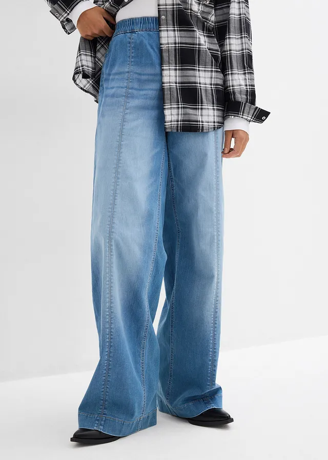 Jean large taille haute élastiquée, long • bleu moyen denim used • product-page.page-title-suffix