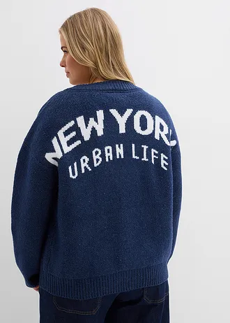 Oversized vest, Kleur: donkerblauw/wit