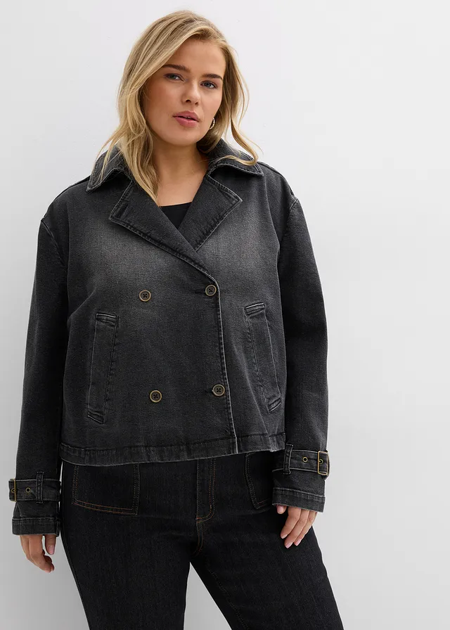 Trench court en denim, Couleur: noir denim