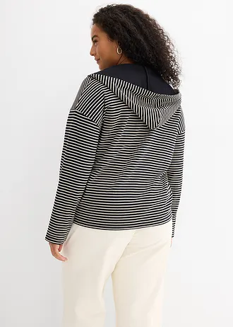 Gestreept sweatvest in een katoenmix, Kleur: zwart-lichtsand gestreept