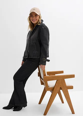 Spijkerjasje in trenchlook, Kleur: zwart denim