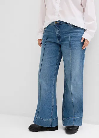 Džíny Wide Leg, Mid Waist, Full Lenght, barva: středně modrý denim