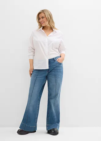 Džíny Wide Leg, Mid Waist, Full Lenght, barva: středně modrý denim