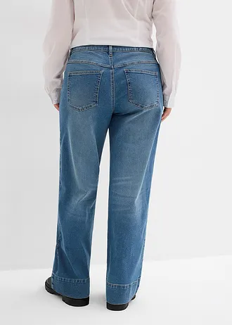 Wide leg jeans mid waist, full length, Kleur: middelblauw denim