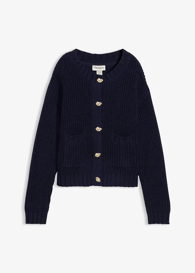 Grof gebreid vest met gehamerde knopen • donkerblauw • bonprix online shop