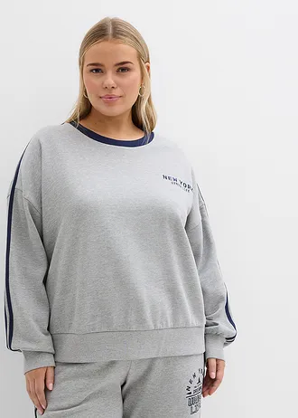 Oversized sweatshirt van een zachte katoenmix, Kleur: lichtgrijs gemêleerd-donkerblauw