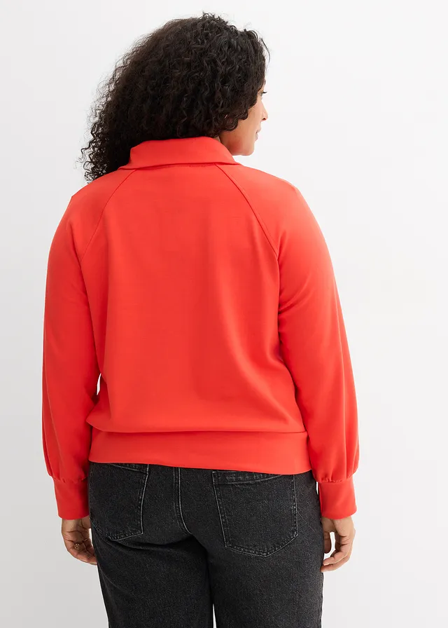Sweater van zacht scuba, Kleur: aardbeirood