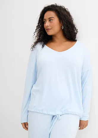Oversized sweater in gebreide look, Kleur: poederblauw gemêleerd