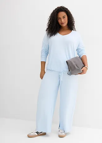 Oversized sweater in gebreide look, Kleur: poederblauw gemêleerd