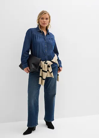 Chemisier en jean 100% coton, Couleur: bleu stone used