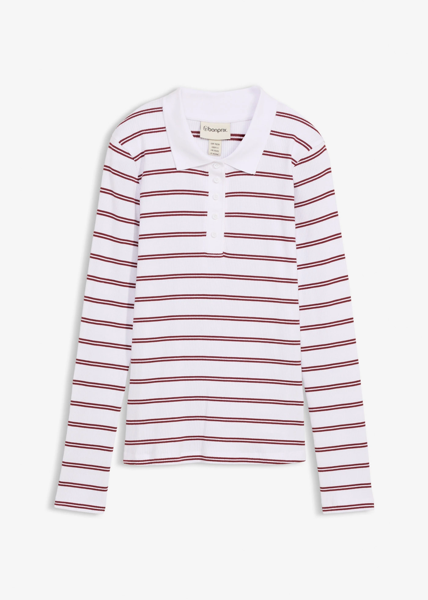 Geribd poloshirt • wit-robijnrood horizontaal gestreept • bonprix online shop