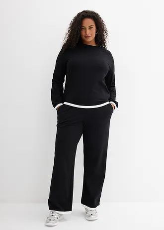 Katoenen joggingpak (dubbele set van 2 stuks), Kleur: zwart/wit