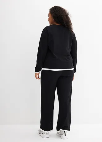 Katoenen joggingpak (dubbele set van 2 stuks), Kleur: zwart/wit