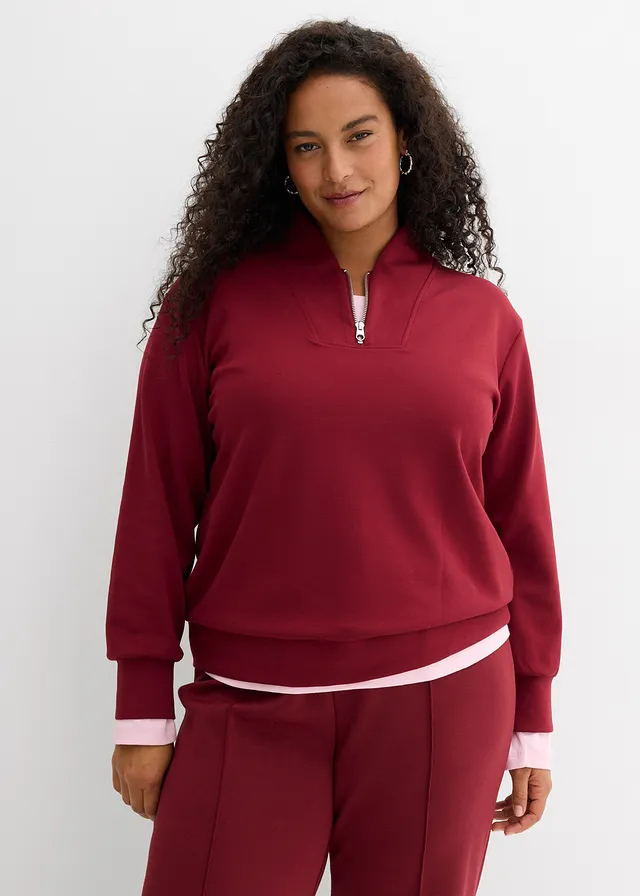 Sweat-shirt doux en matière néoprène, Couleur: rouge rubis