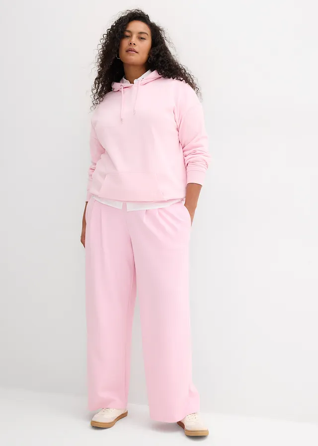 Pantalon en jersey néoprène à pinces, Couleur: rose cristal