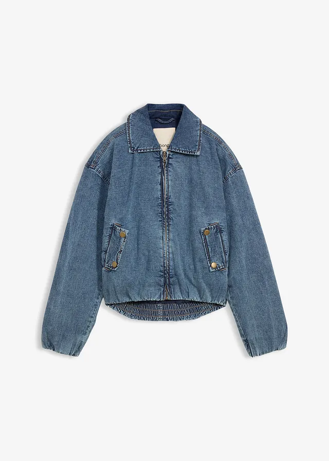 Warm gewatteerde spijkerjas, cropped, Kleur: middelblauw denim used