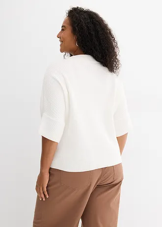 Boxy trui in een zachte viscosemix, Kleur: wolwit