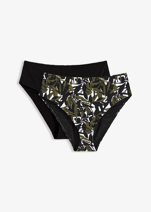 Sťahujúce bikinové nohavičky (2 ks v balení) • čierna + biela vlan-čierna-olivová potlačená • obchod bonprix