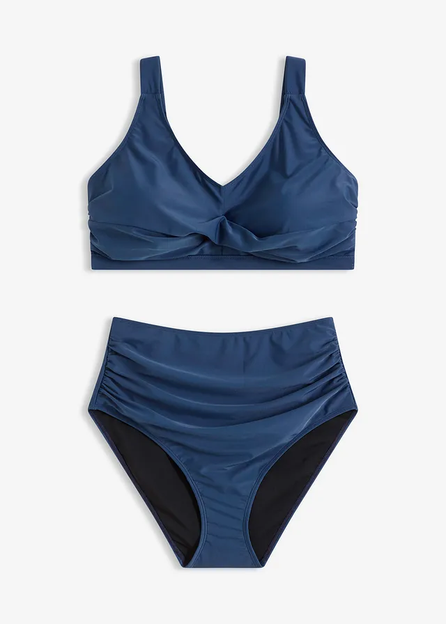 Licht corrigerende bikini in wikkellook (2-dlg. set), Kleur: diepblauw