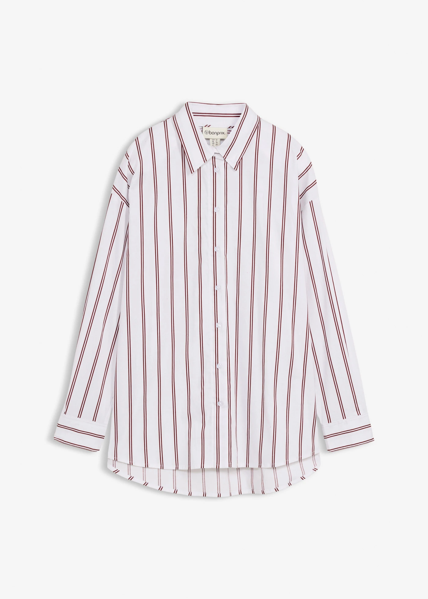 Długa bluzka koszulowa • biały-czerwony rubinowy w paski • sklep bonprix
