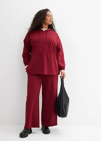 Lange sweater van zachte scuba, Kleur: robijnrood