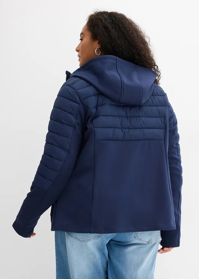 Veste matelassée déperlante avec softshell, Couleur: bleu foncé