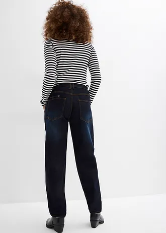 Blugi cu formă barrel, Mid Waist, Stretch • bleumarin denim uzat • magazin bonprix