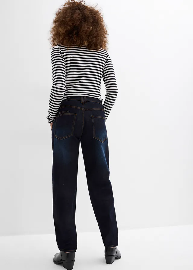 Jean Barrel, taille mi-haute, extensible • bleu foncé denim used • product-page.page-title-suffix