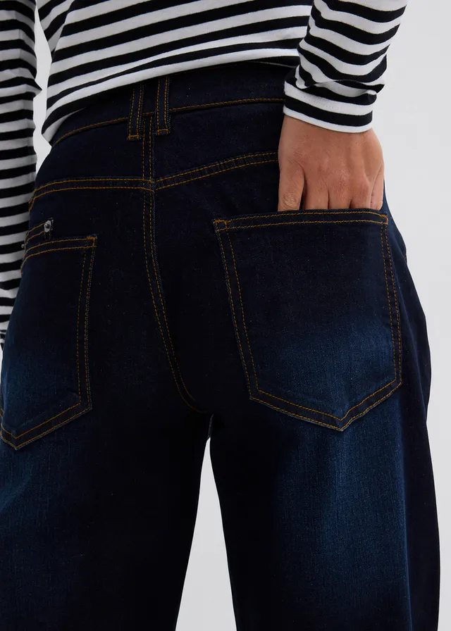 Barrel stretch jeans, mid waist • donkerblauw denim used • product-page.page-title-suffix
