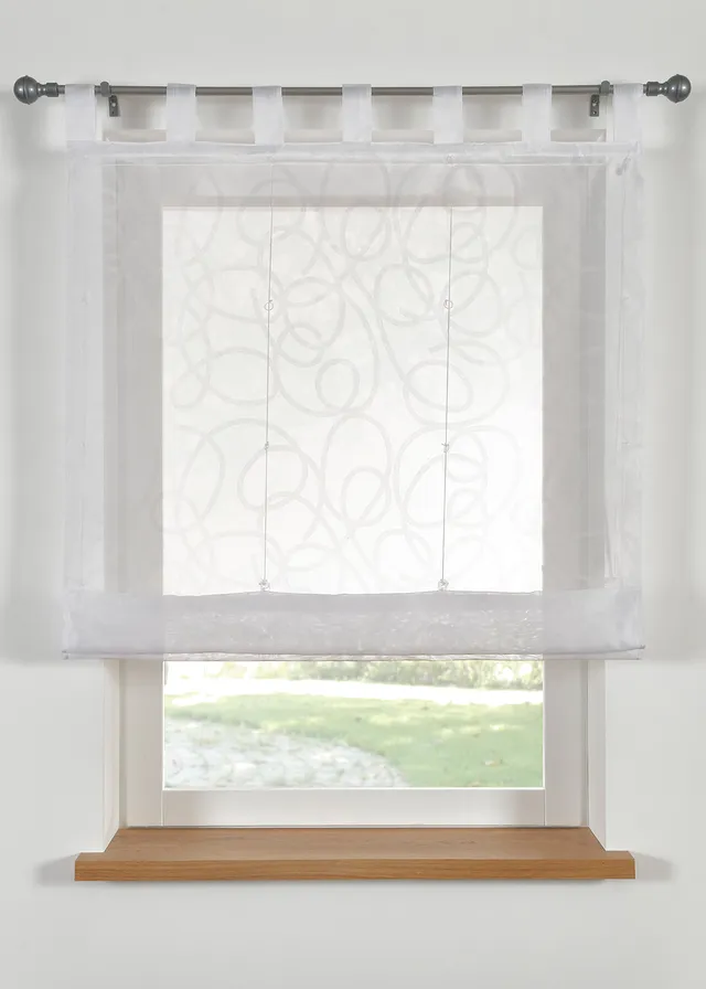 Gedessineerd, transparant ophaalgordijn met gerecycled polyester, Kleur: wit