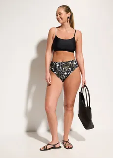 Figi bikini z wysokim stanem, lekko modelujące (2 pary) • czarny + biel wełny-czarny-oliwkowy z nadrukiem • sklep bonprix