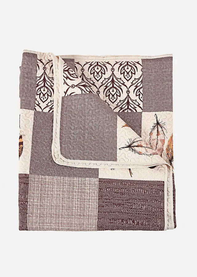 Plaid met patchworkprint, Kleur: crème